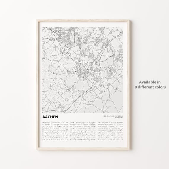 Aachen Map Print Travel Wall Decor Art North Rhinewestphalia Housewarming Gift Poster