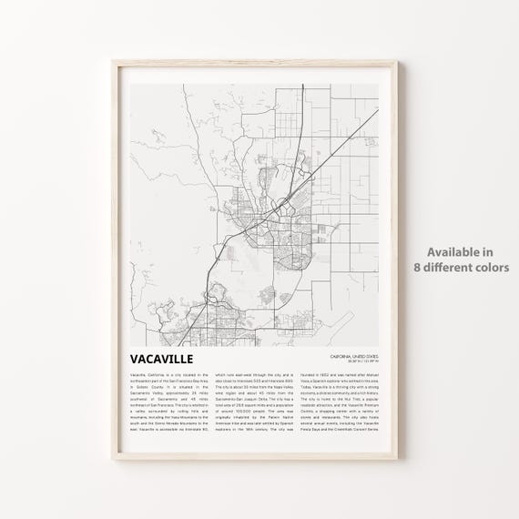 Vacaville Map Print Travel Wall Decor Art Housewarming Gift