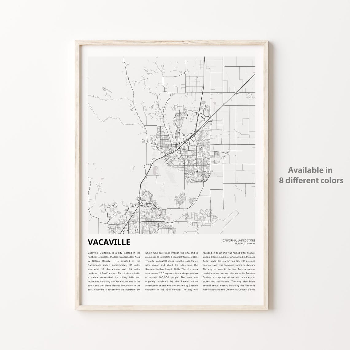 Vacaville Map Print Travel Wall Decor Art Housewarming Gift