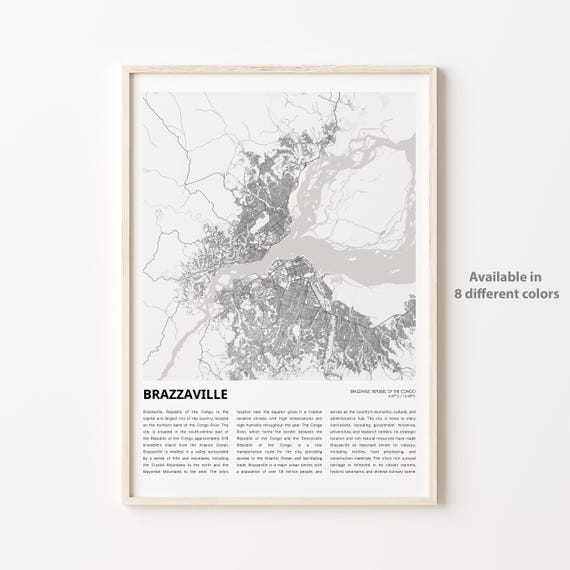 Brazzaville Map Print Travel Wall Decor Art Housewarming Gift
