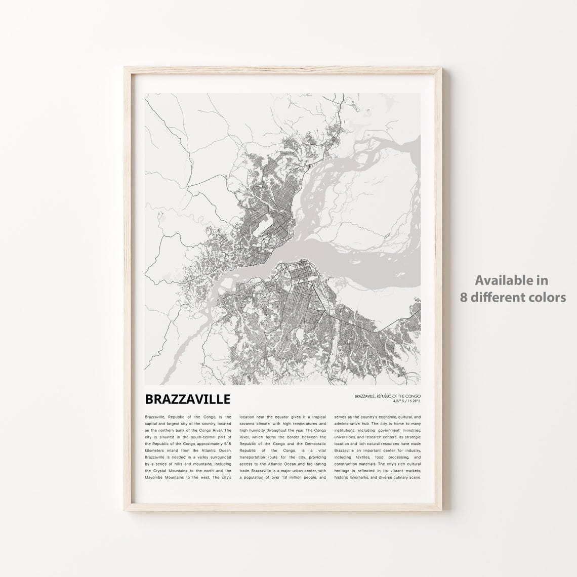 Brazzaville Map Print Travel Wall Decor Art Housewarming Gift
