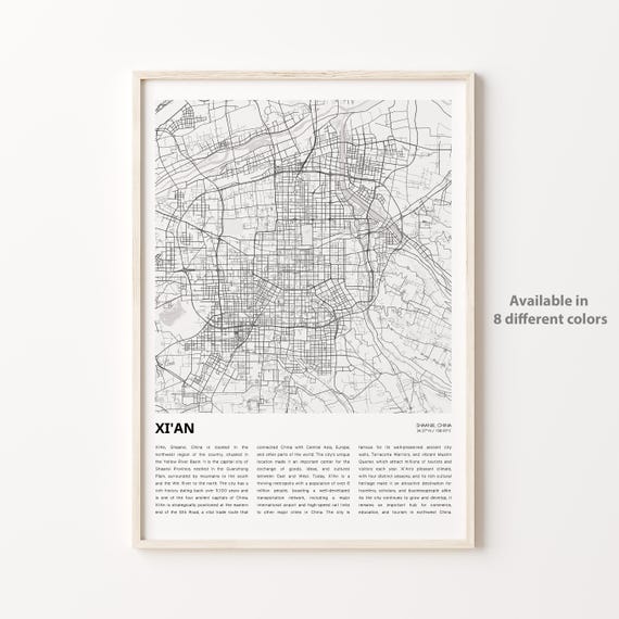 Xian Map Print, Shaanxi Travel Wall Decor
