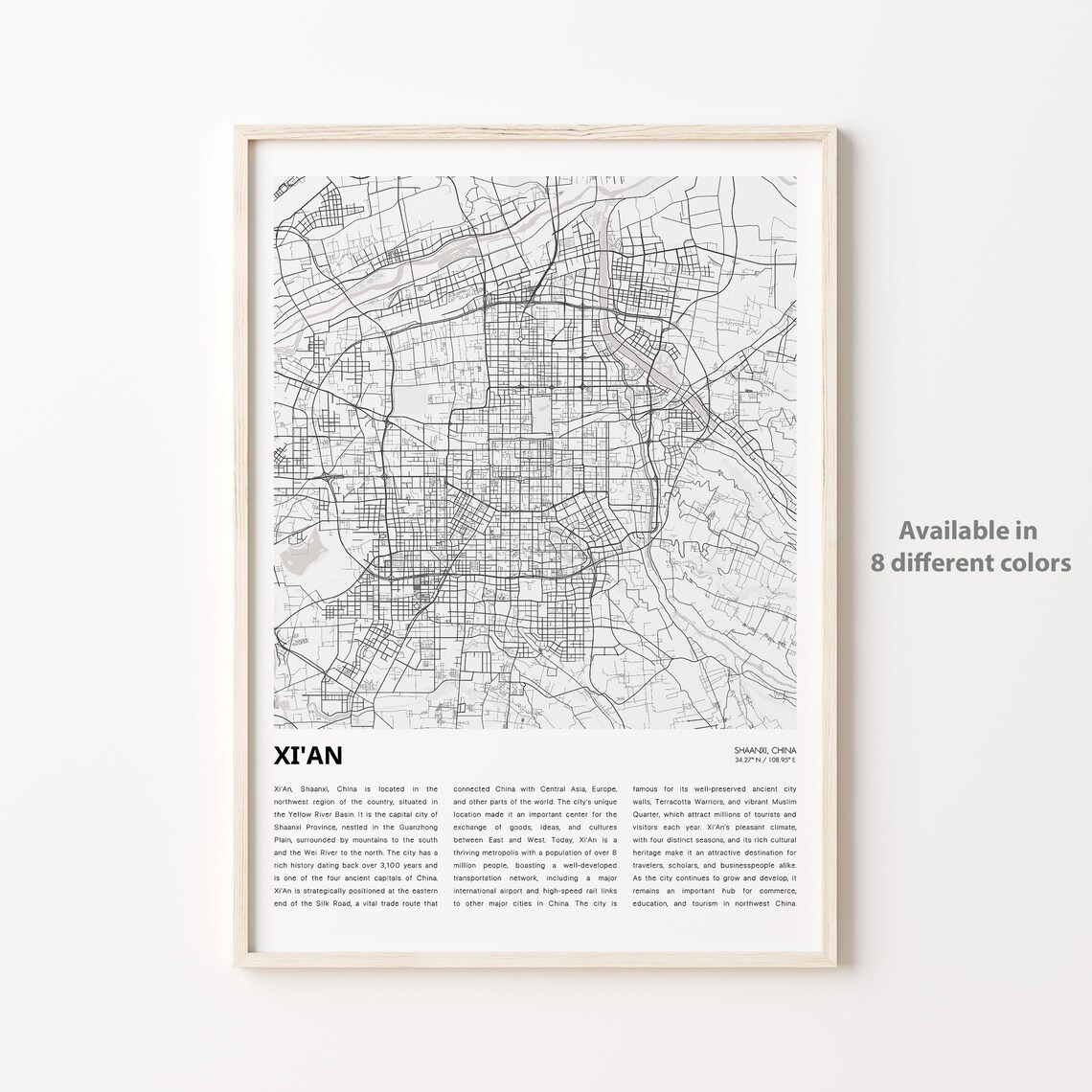 Xian Map Print, Shaanxi Travel Wall Decor