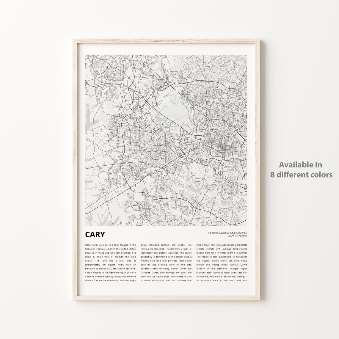 Cary Map Print Travel Wall Decor Art North Carolina Housewarming Gift