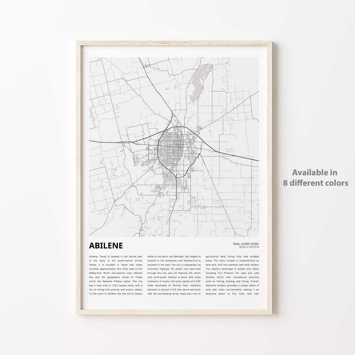 Abilene Texas City Street Map Minimalist Central Texas Travel Poster