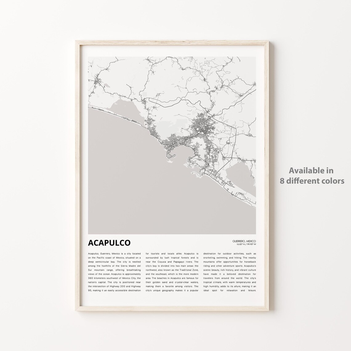 Acapulco Guerrero Mexico Minimalist Coastal Map Travel Poster