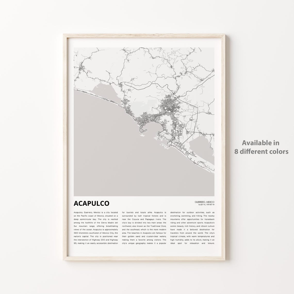 Acapulco Map Print Travel Wall Decor Art Guerrero Housewarming Gift Poster