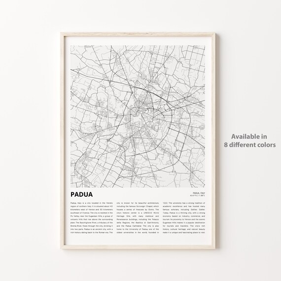 Padua Italy Minimalist Black and White City Street Map Poster