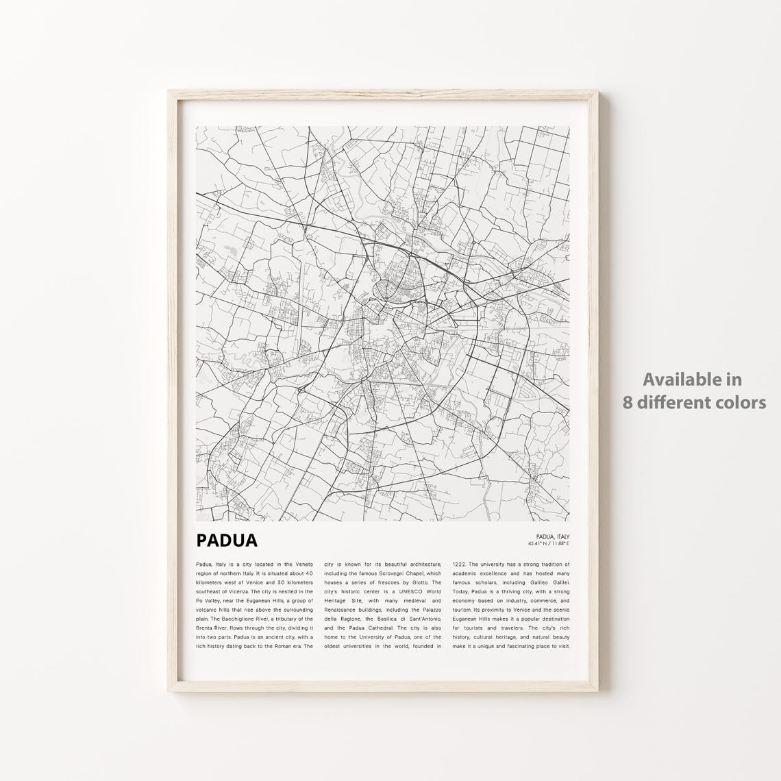 Padua Italy Minimalist Black and White City Street Map Poster