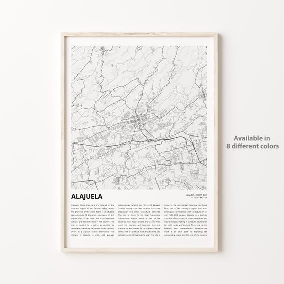 Alajuela Map Print Travel Wall Decor Art Housewarming Gift Poster Minimal