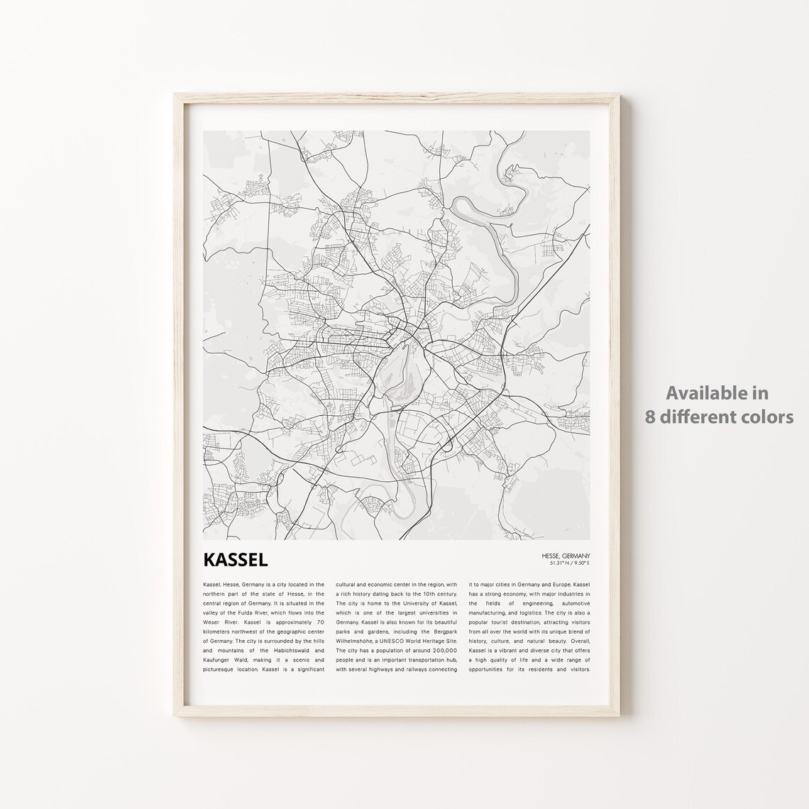 Kassel Germany Hesse Minimalist City Street Map Travel Poster