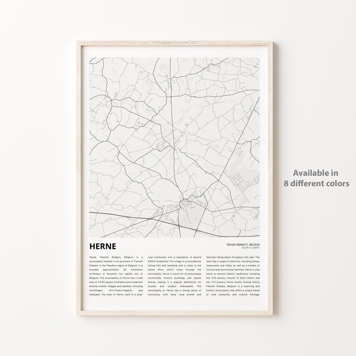 Herne Flemish Brabant Belgium Minimalist City Map Travel Poster