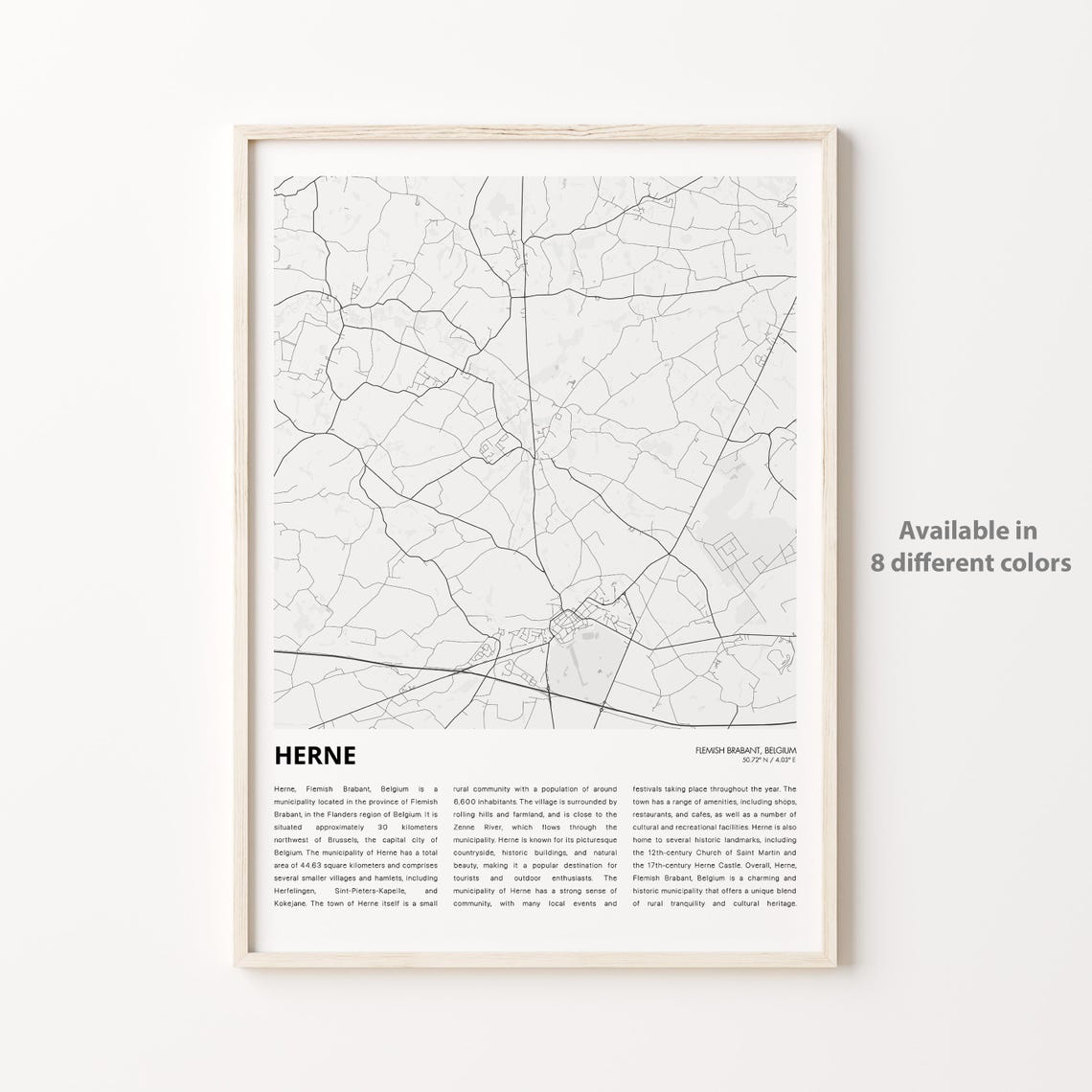 Herne Map Print Travel Wall Decor Art Flemish Brabant Housewarming Gift