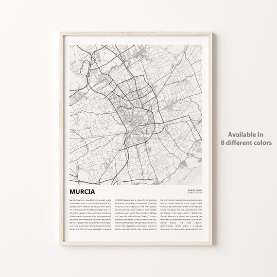 Murcia Map Print Travel Wall Decor Art Housewarming Gift