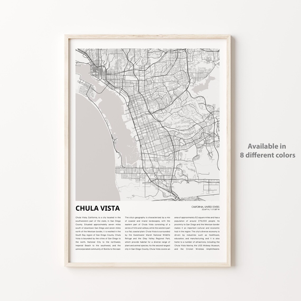 Chula Vista California Minimalist City Street Map Decor Poster