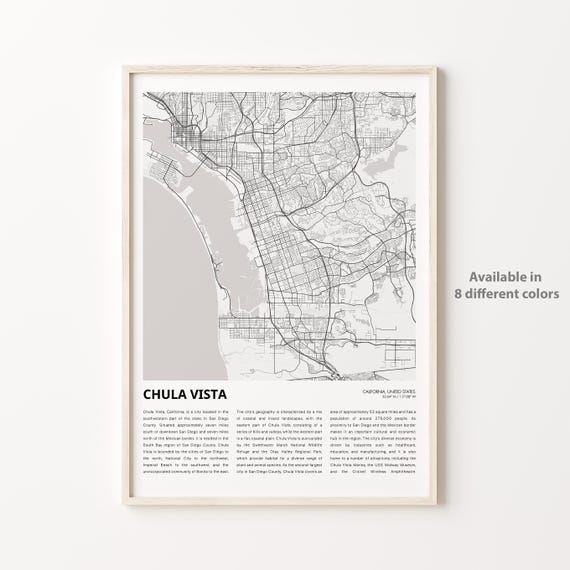 Chula Vista Map Print Travel Wall Decor Art Housewarming Gift