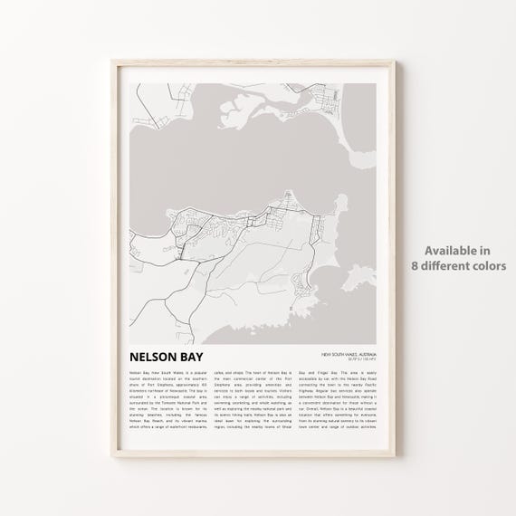 Nelson Bay Map Print Travel Wall Decor Art New South Wales Housewarming Gift