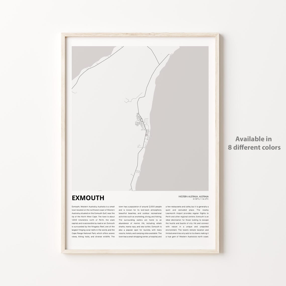 Exmouth Map Print Travel Wall Decor Art Western Australia Housewarming Gift