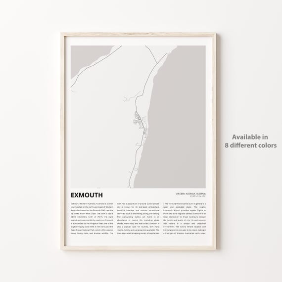 Exmouth Map Print Travel Wall Decor Art Western Australia Housewarming Gift
