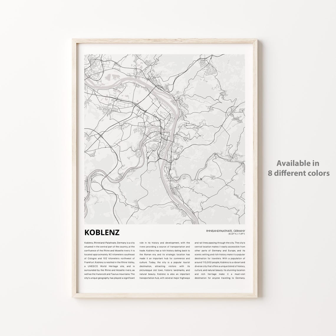 Koblenz Germany Rhine Moselle River Confluence City Map Poster