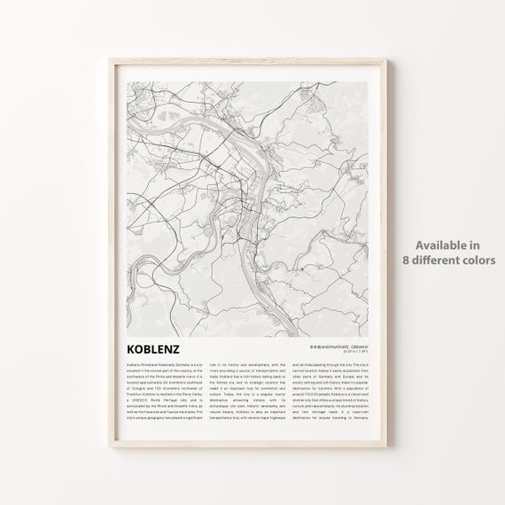 Koblenz Map Print Travel Wall Decor Art Rhinelandpalatinate Housewarming Gift