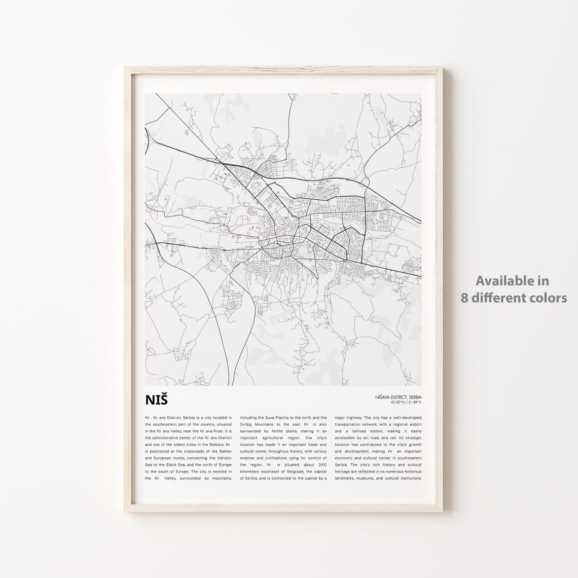 Nis Serbia City Street Map Black And White Minimalist Decor Poster