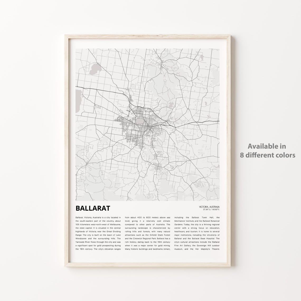 Ballarat Map Print Travel Wall Decor Art Victoria Housewarming Gift Personalized