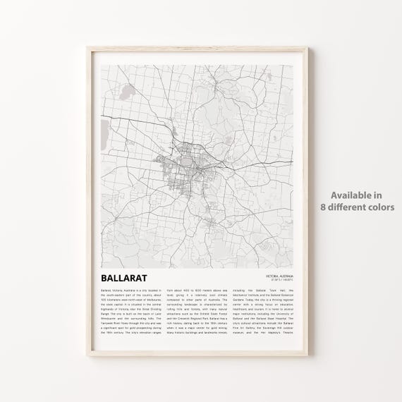 Ballarat Map Print Travel Wall Decor Art Victoria Housewarming Gift Personalized