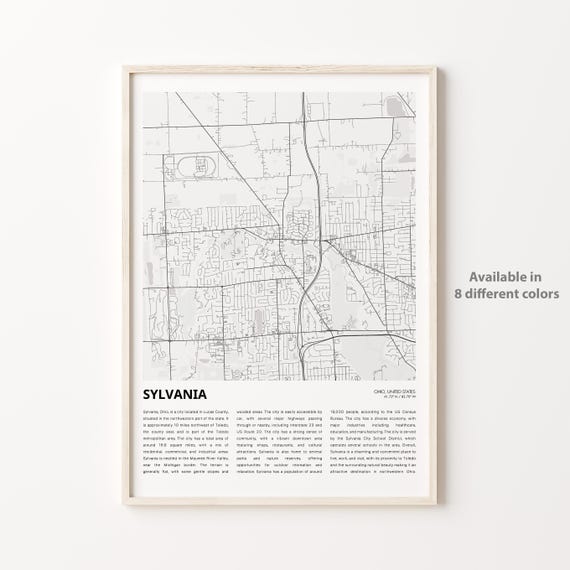 Sylvania Ohio Detailed Minimalist City Map Travel Wall Decor Poster