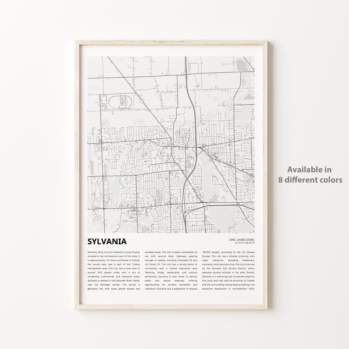 Sylvania Ohio Detailed Minimalist City Map Travel Wall Decor Poster