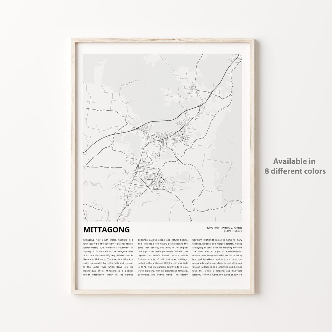 Mittagong Australia City Street Map Minimalist Wall Decor Art Poster