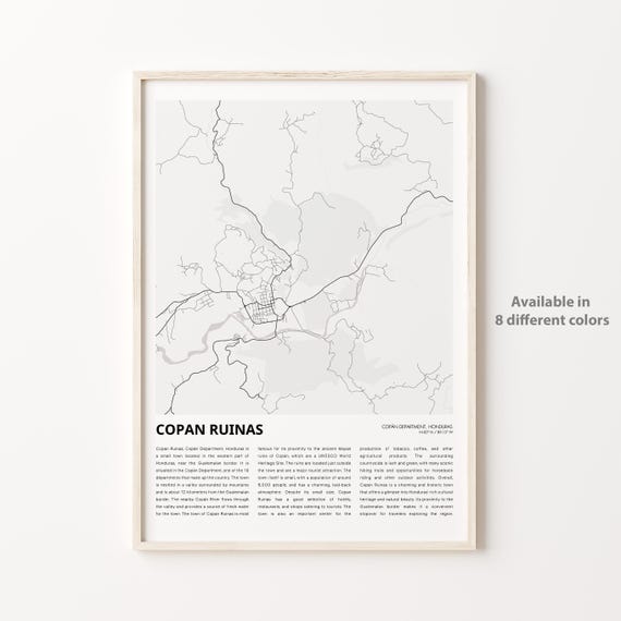 Copan Ruinas Map Print Travel Wall Decor Art Copn Department Housewarming Gift