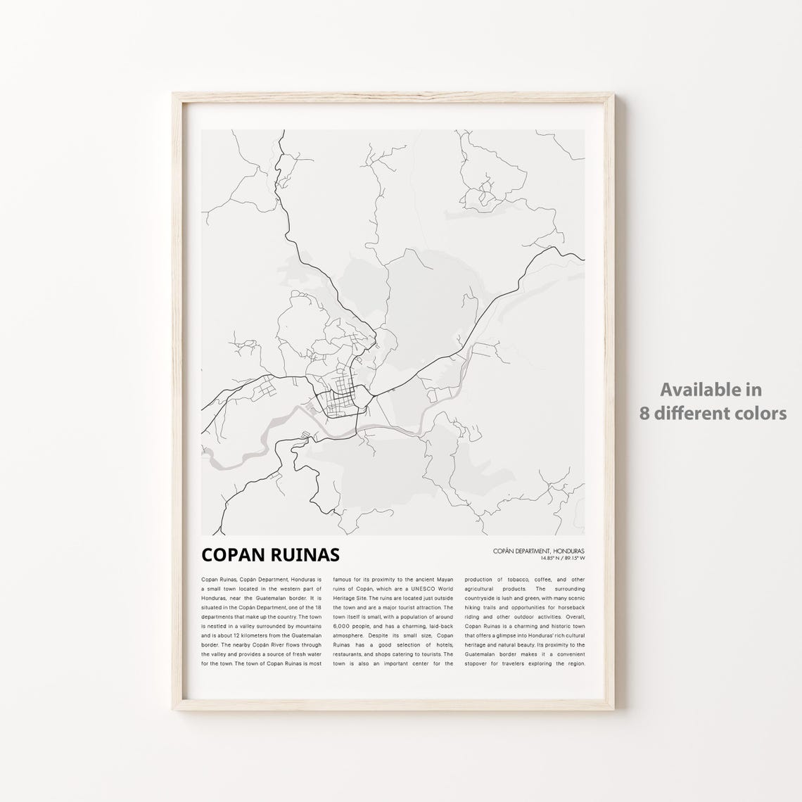 Copan Ruinas Map Print Travel Wall Decor Art Copn Department Housewarming Gift