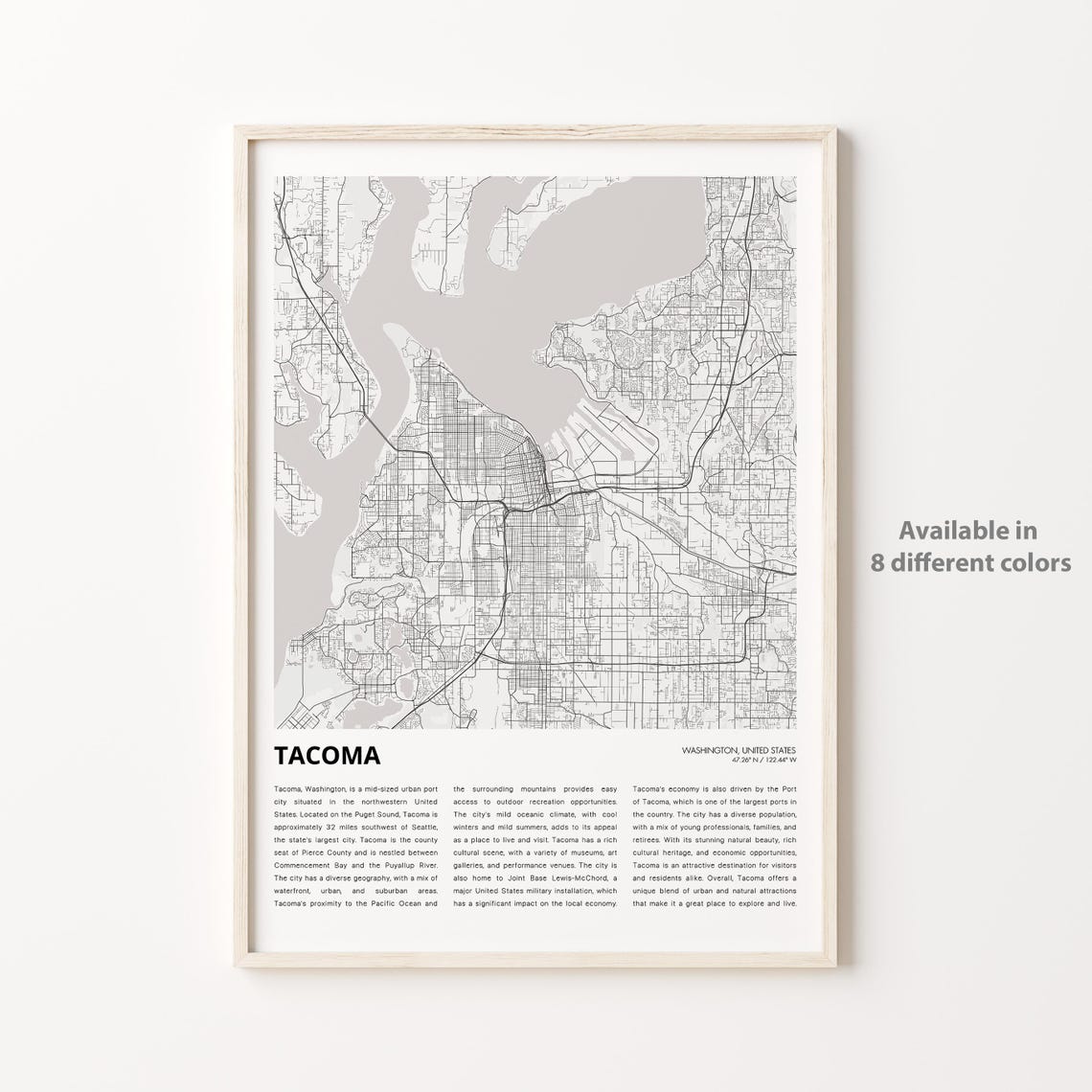 Tacoma Washington Minimalist City Map Street Plan Travel Poster