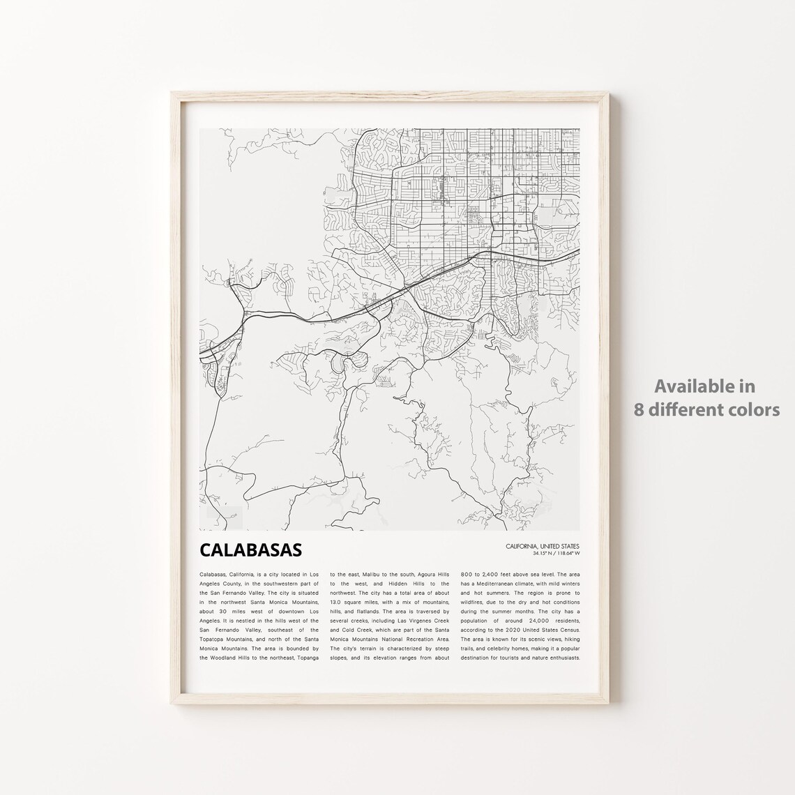 Calabasas California Street Map Minimalist City Travel Poster