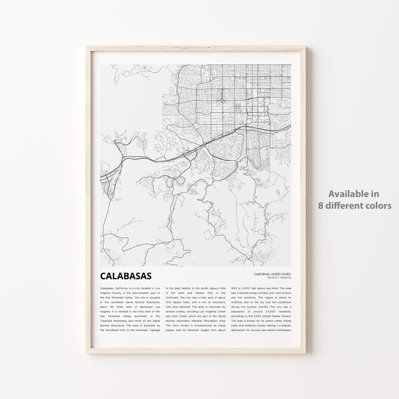 Calabasas California Street Map Minimalist City Travel Poster
