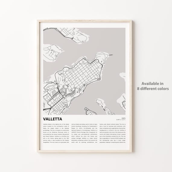 Valletta Malta Minimalist Harbor City Street Map Artwork Poster