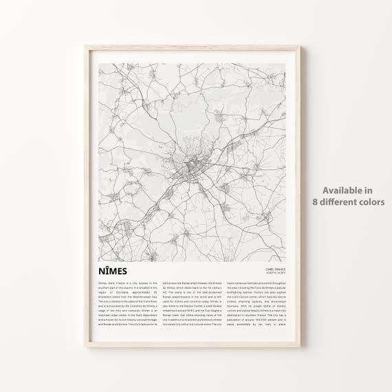 Nimes France Minimalist Monochrome City Street Map Travel Poster