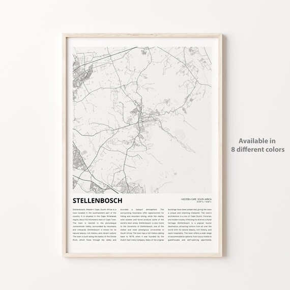 Stellenbosch Western Cape Street Map South Africa Travel Poster