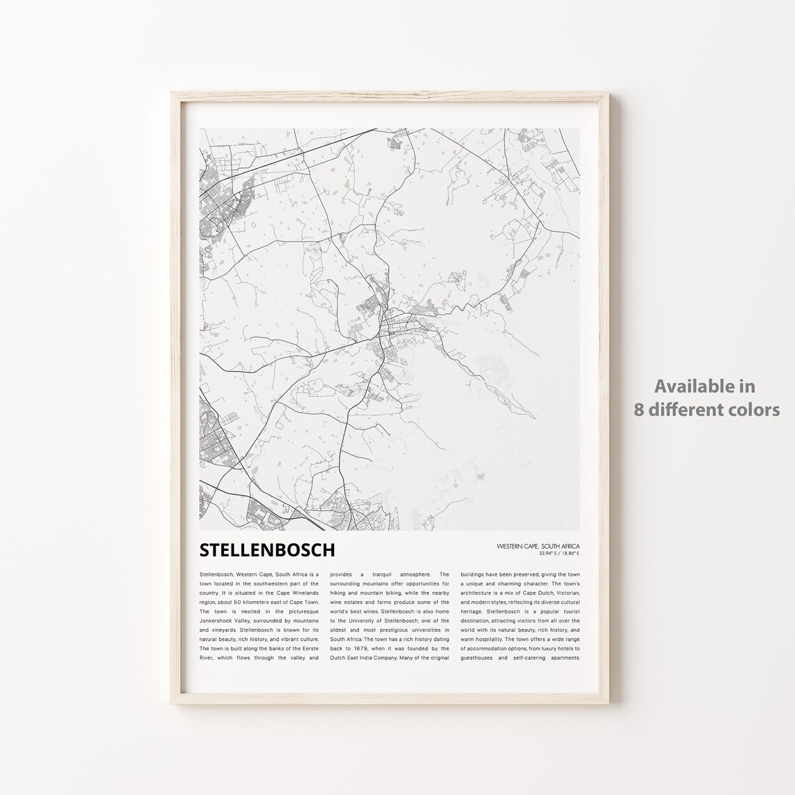 Stellenbosch Western Cape Street Map South Africa Travel Poster