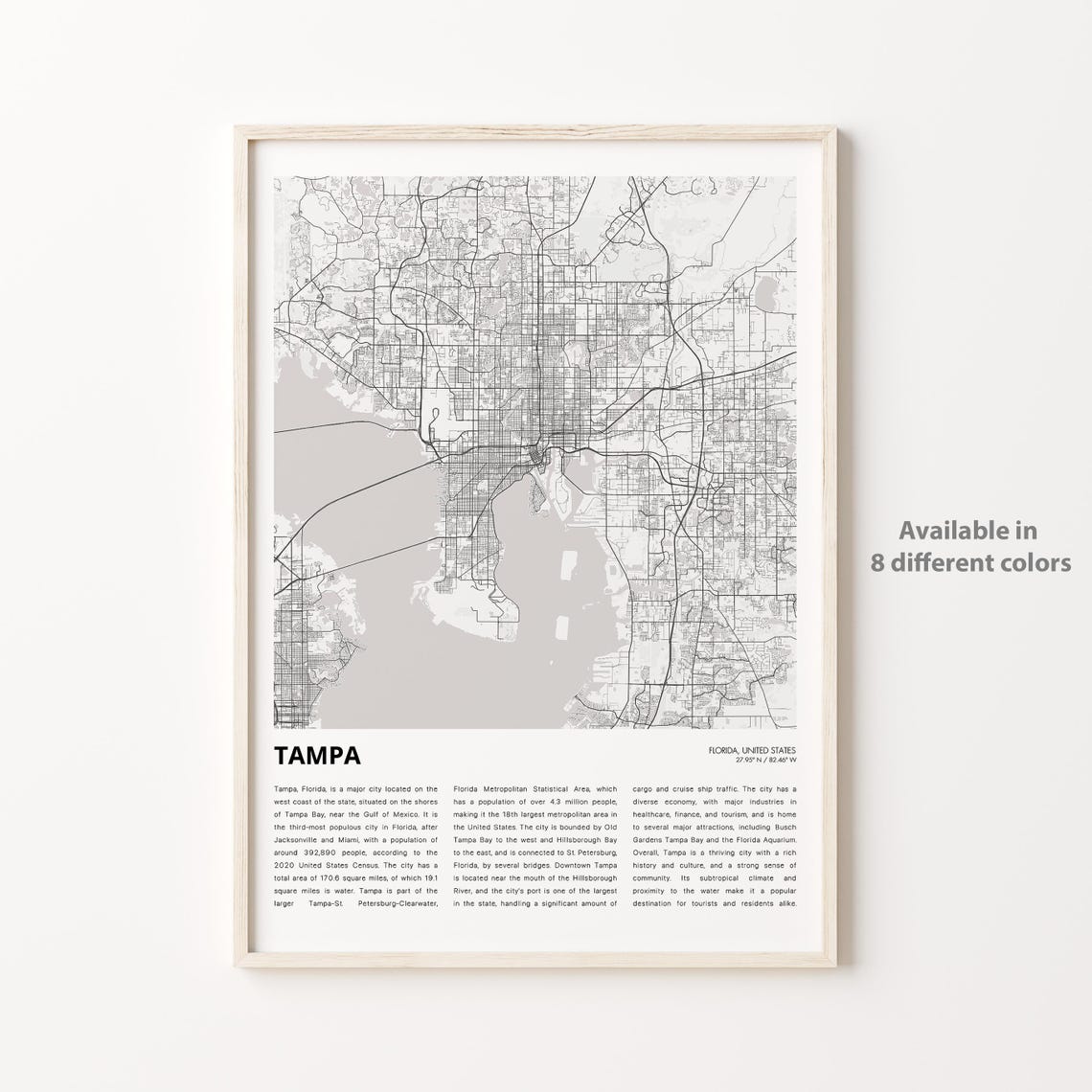 Tampa Map Print, Florida Travel Poster
