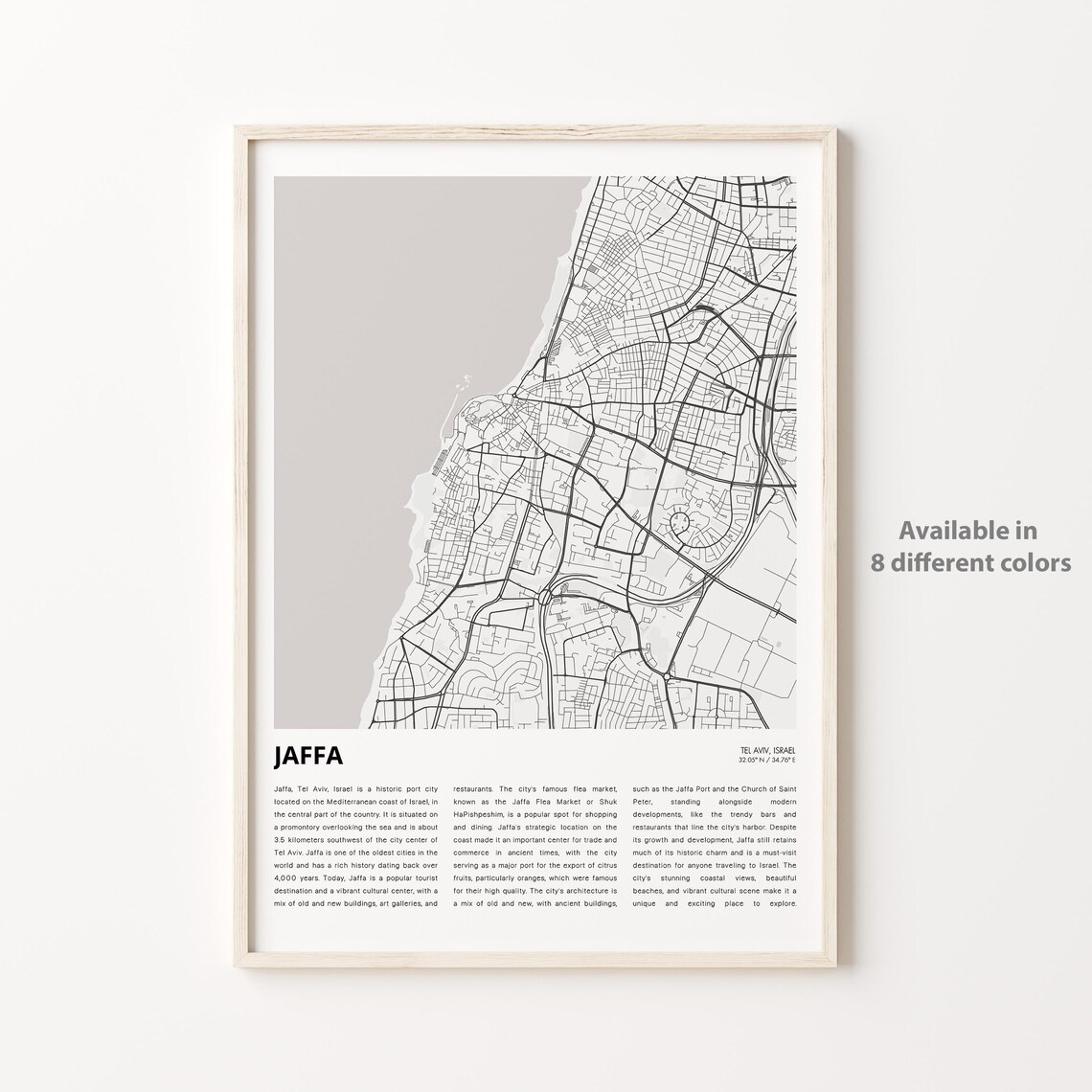 Jaffa Tel Aviv Israel Minimalist Coastal City Map Travel Print