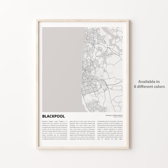 Blackpool Map Print Travel Wall Decor Art England Housewarming Gift