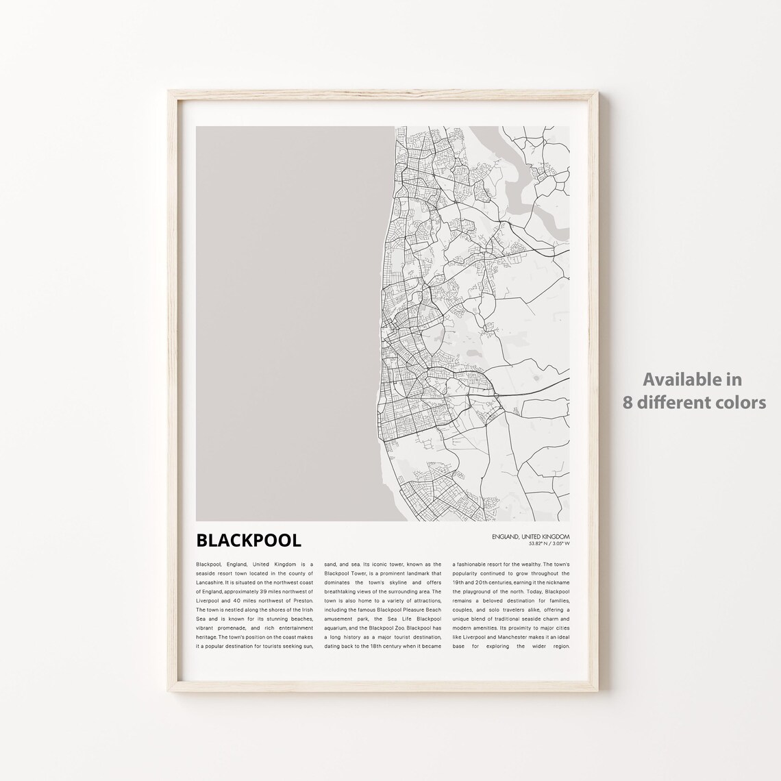 Blackpool England Minimalist City Street Map Travel Gift Print