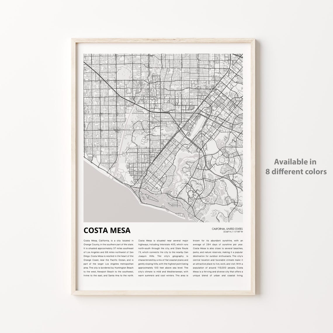 Costa Mesa Map Print Travel Wall Decor Art Housewarming Gift