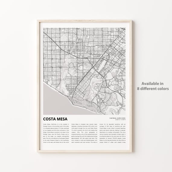 Costa Mesa Map Print Travel Wall Decor Art Housewarming Gift