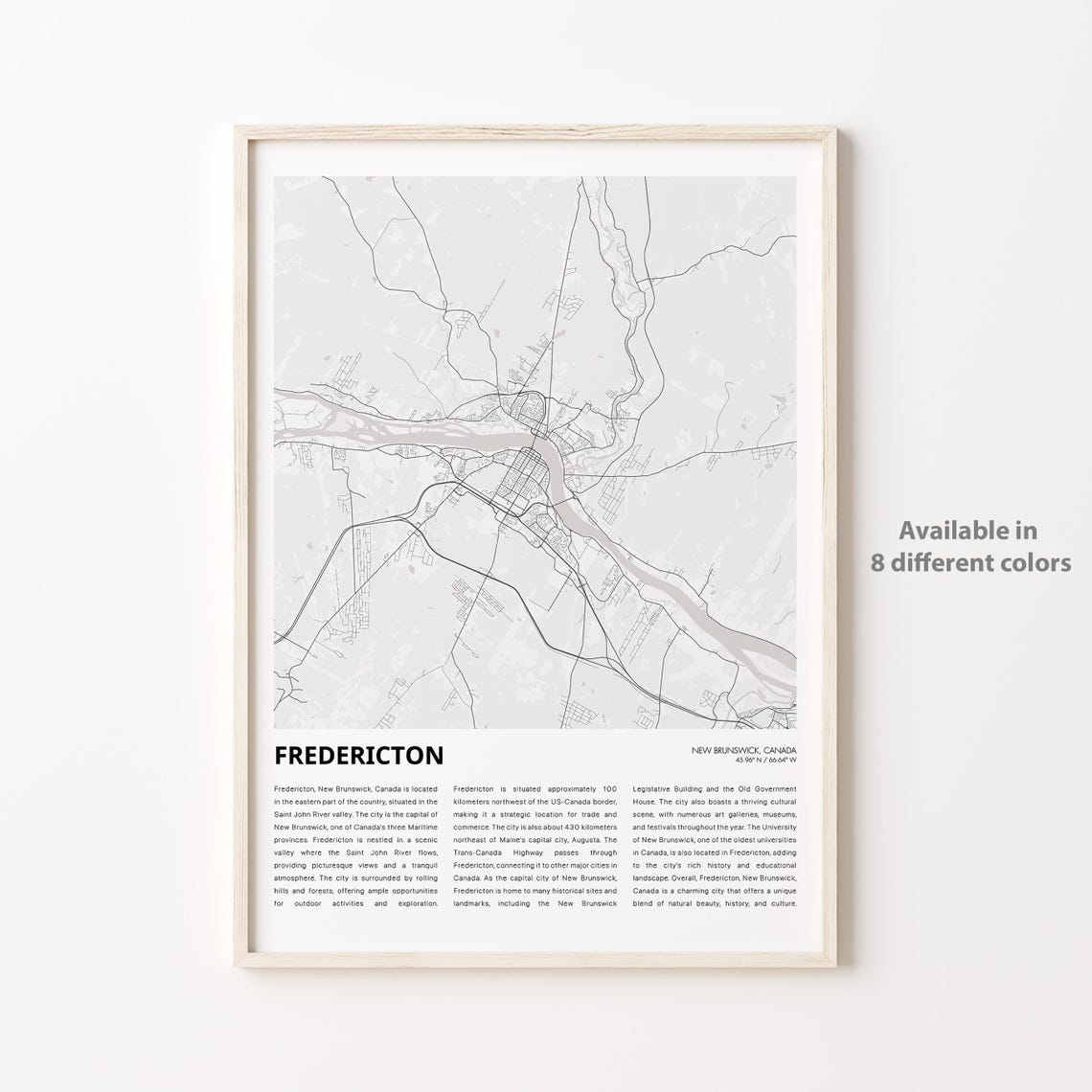 Fredericton Map Print Travel Wall Decor Art New Brunswick Housewarming Gift