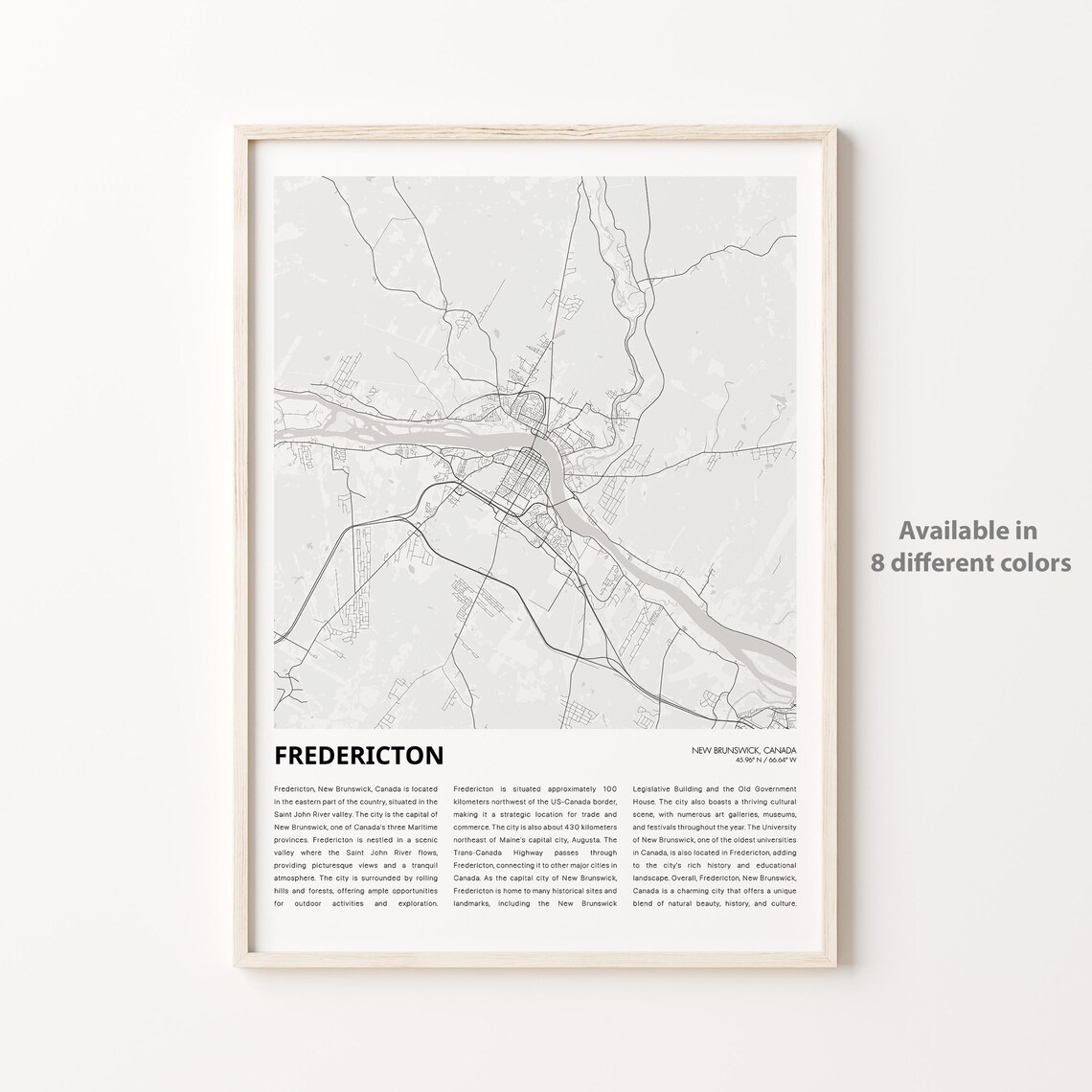Fredericton New Brunswick Canada City Map Minimalist Wall Poster