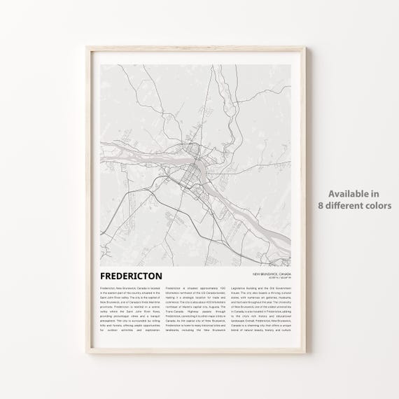 Fredericton Map Print Travel Wall Decor Art New Brunswick Housewarming Gift