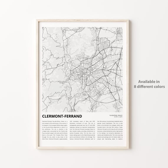 Clermontferrand Map Print Travel Wall Decor Art Puydedme Housewarming Gift
